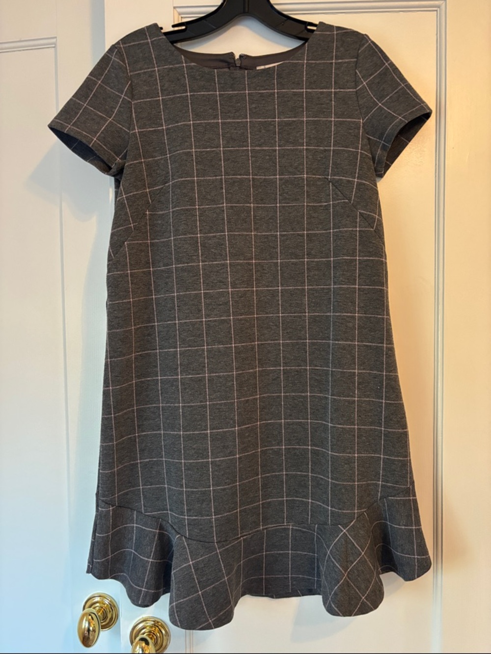 LOFT Gray Windowpane Shift Dress with Subtle Check